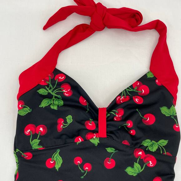 Pinup Couture Swimsuit Cherries Cherry Red Black Retro Vintage Halter Style XS - Picture 4 of 10